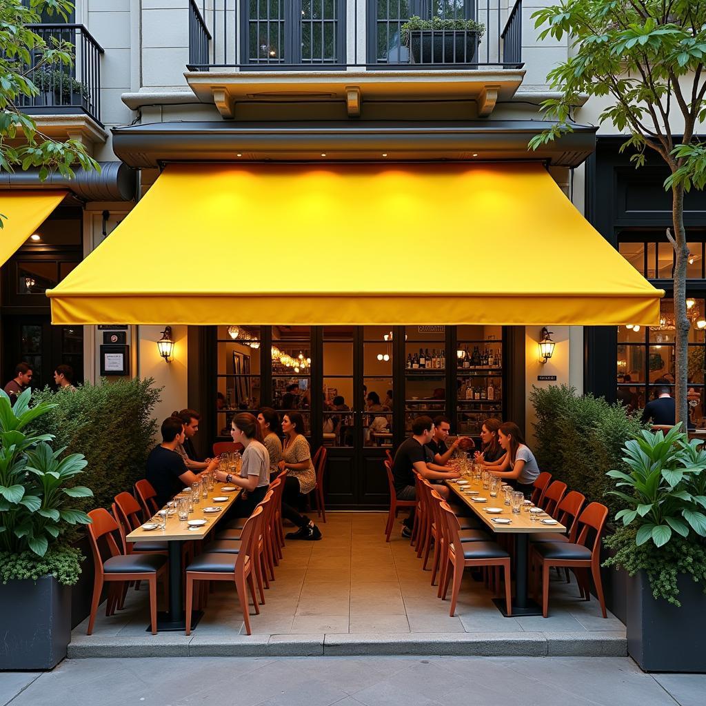 Hinh anh mau mai xep di dong mau sac noi bat cho khong gian quan cafe hien dai, hut khach